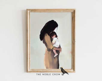 Mom & Baby - long dark hair | light skin | 009, Nursery Decor, PRINTABLE Wall Art, Nursery Wall Art, Mother&#39;s Day, Mother and Child | AR6709
