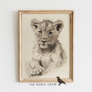 Safari Lion Baby Art Print, Nursery Decor, PRINTABLE Wall Art, Nursery Wall Art, Safari Animal Babies, Baby Room Art | AR6606