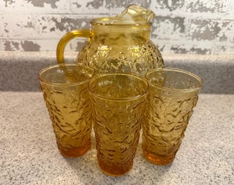 Retro Vintage Anchor Hocking Lido Milano Amber Honey Crinkle