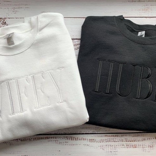 Wifey Sweatshirt, Team Bride, Wifey Sweatshirt Embroidered, Hubby Sweater, Wedding, Matching His and Hers, Wifey Crewneck, Groom Hoodie