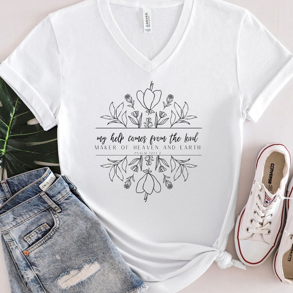 Frauen Psalm 121 Schrift Shirt, Der Herr ist meine Stärke, Be Still Christian Shirt, Frauen Vneck, christliches Geschenk für sie, Psalm 121