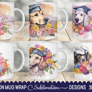 Hunde-Abschluss-Becher-Verpackungs-Sublimations-Bundle, Hunde-Sublimationspaket, Hundebecher-Sublimationspaket, lustiger Hunde-Abschluss, Hundetassen-Warp-Bundle