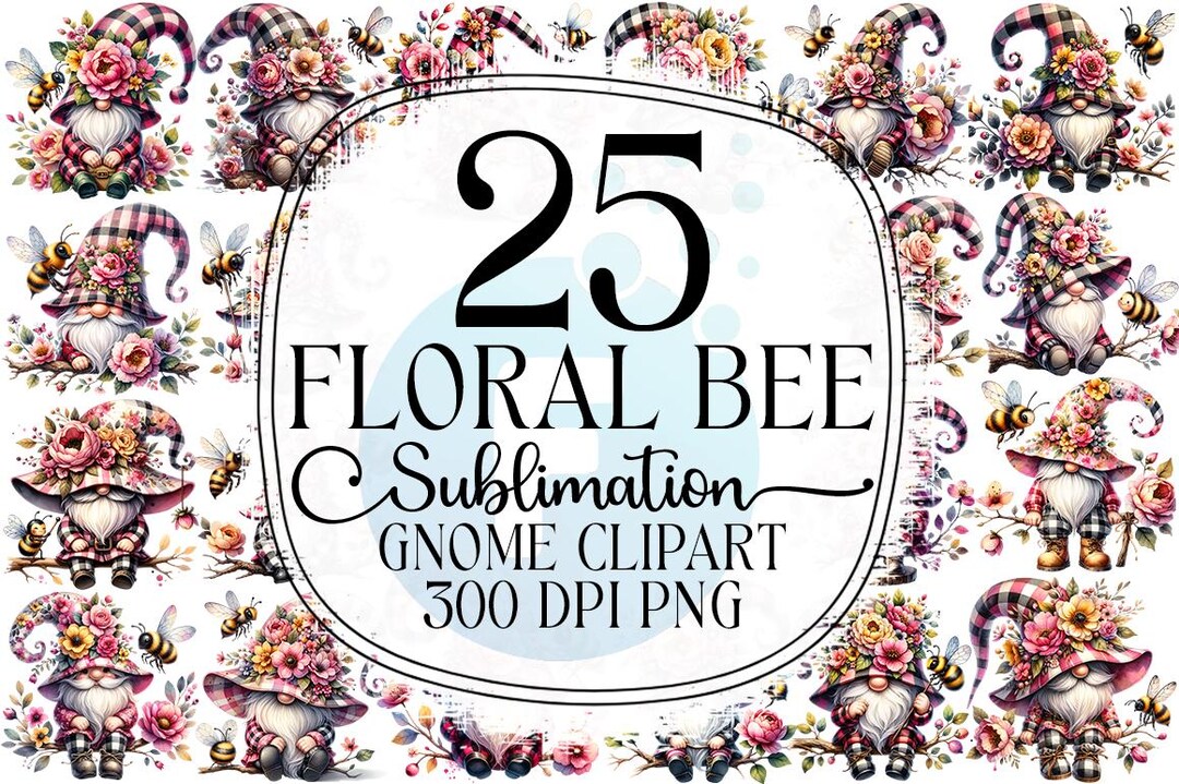Floral Bee Sublimation Gnome Clipart Png Bundle2, Floral Bee ...