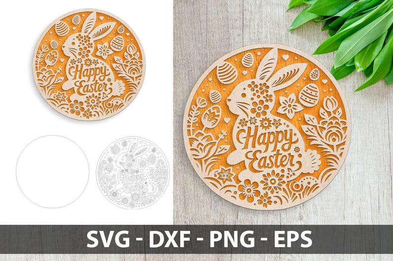 Happy Easter Bunny Door Hanger SVG, Glasses Rabbit Laser Cut File ...