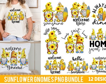 Sunflower Gnomes PNG Bundle, Sunflower t shirt, Funny Sunflower, Sunflower pillow design, Digital items, Funny Genome bundle