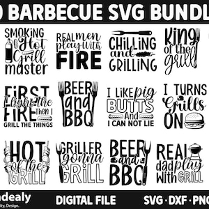 Paquete SVG de barbacoa / Archivos de corte SVG de parrilla / Delantal divertido para papá / Frases con citas / Descarga instantánea / Uso comercial / Imágenes prediseñadas vectoriales imprimibles