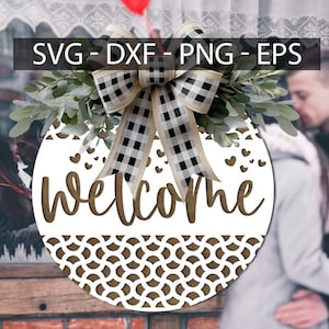 Welcome  Door Hanger SVG – Round Layered Laser Cut File for DIY Home Decor, Farmhouse Sign Template, Geometric Door Hanger svg