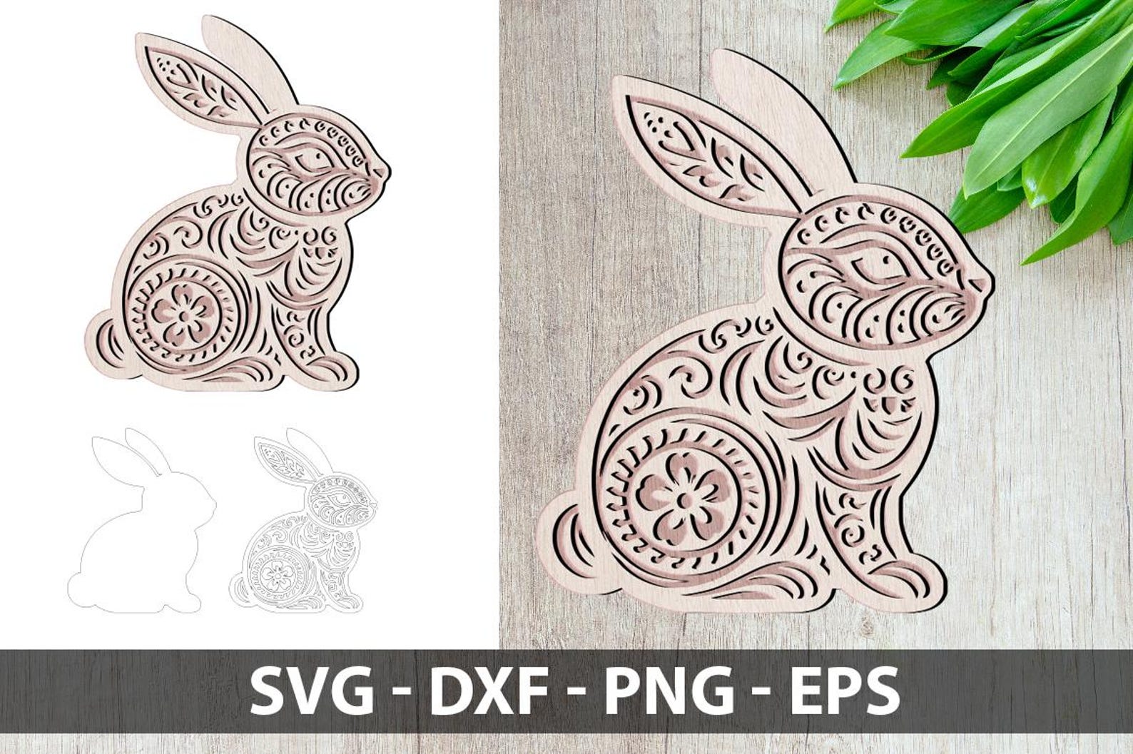 Easter Laser Cut Files Bunny SVG Layered Bundle, Floral Rabbit ...