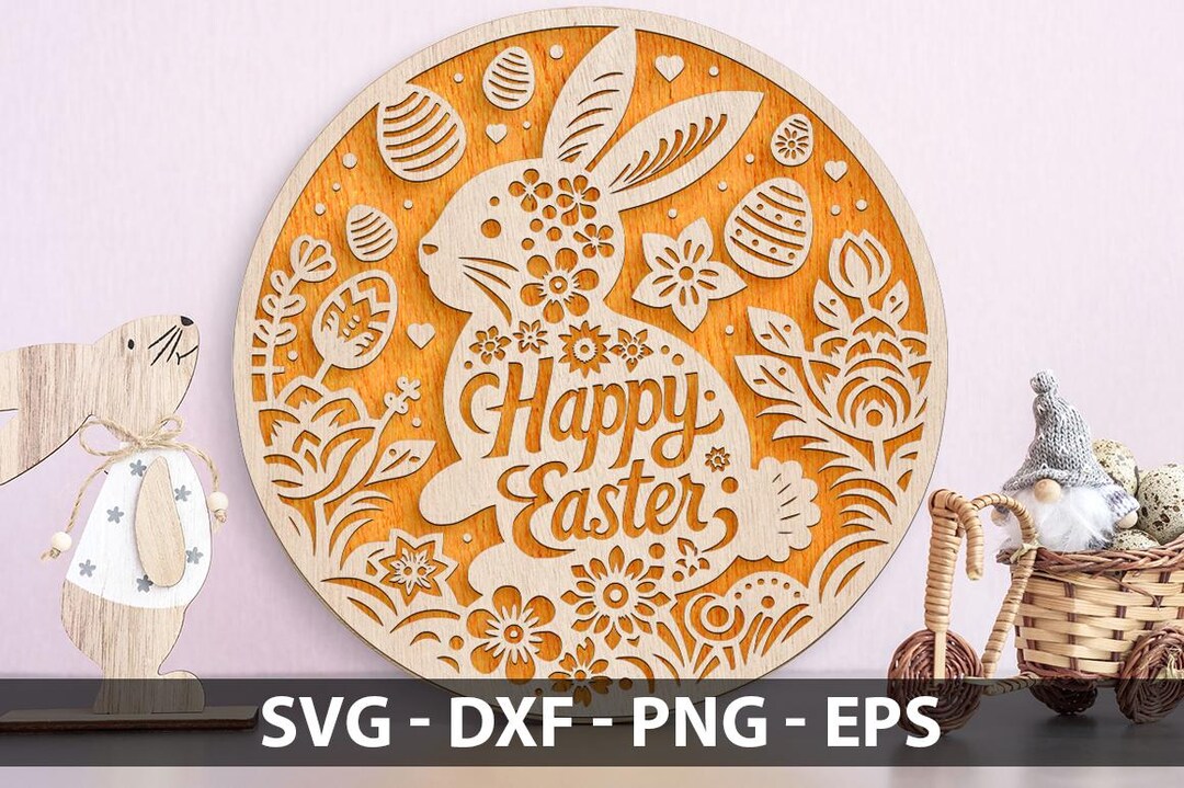 Happy Easter Bunny Door Hanger SVG, Glasses Rabbit Laser Cut File ...
