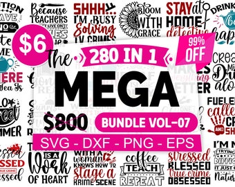 Paquete de 280 megasvg, paquete de SVG de moda, paquete de megasvg clipart, diseños de camisetas SVG, archivos para Cricut