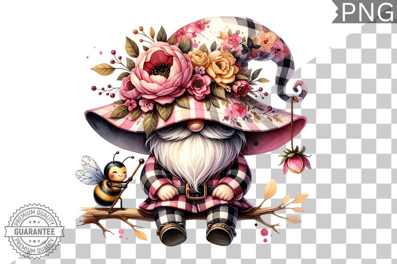 Floral Bee Sublimation Gnome Clipart Png Bundle2, Floral Bee ...