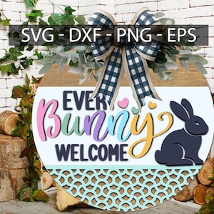 Panneau de bienvenue de chaque lapin, téléchargement numérique, accroche-porte rond svg, fichier découpé au laser Glowforge, Cricut, Silhouette, bienvenue de Pâques, svg de printemps