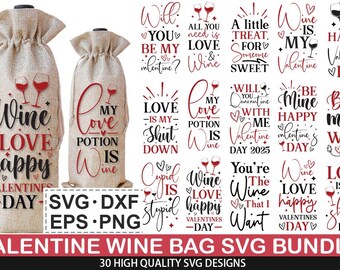 Valentine's Day Wine Bag SVG Bundle, Valentine’s Wine Bag svg, Funny Valentine’s Wine Bag, Wine bag cut files, I love you wine love with