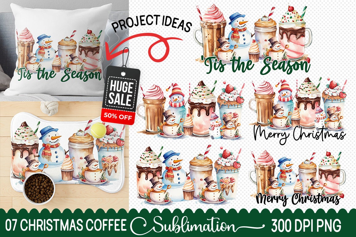 Christmas Coffee Sublimation Bundle, Christmas Coffee, Coffee sublimation, Christmas png, Christmas gnome, snowman png, Christmas pillow
