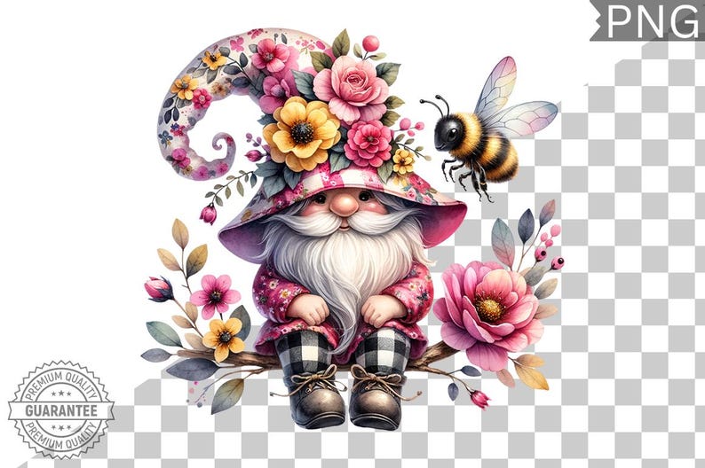 Floral Bee Sublimation Gnome Clipart Png Bundle2, Floral Bee ...
