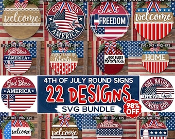 Round door hanger SVG, Patriotic Laser Sign Bundle, Glowforge laser file, Cricut, Patriotic welcome, 4th of July decor, Independence Day