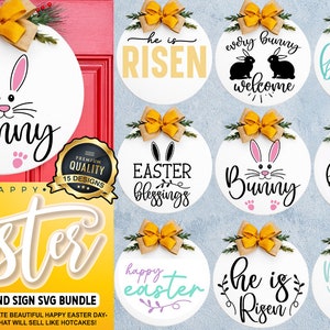 Easter Round Sign SVG Bundle, Happy Easter svg, Easter home decor svg, Easter porch sign, Funny Easter svg, Easter cricut, He is risen svg