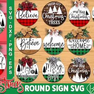 Christmas Round Sign mega SVG Bundle, Merry Christmas round sign, Welcome home Christmas, Believe sign, Merry and Bright sign, Cut files