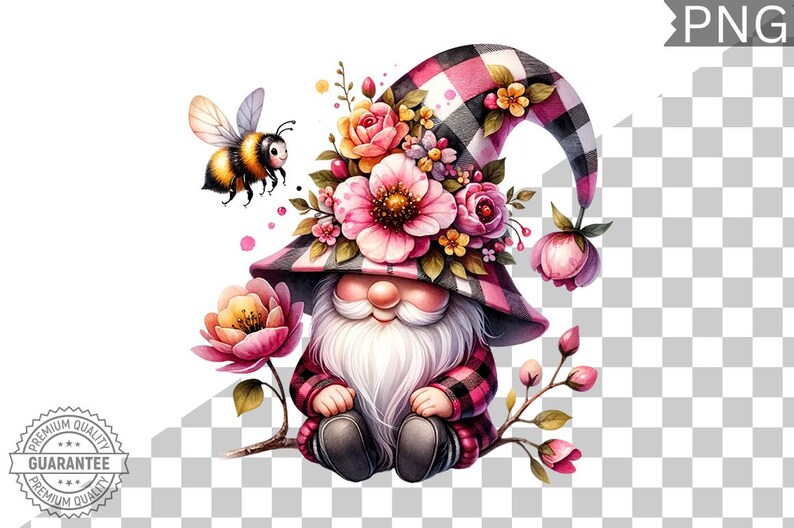 Floral Bee Sublimation Gnome Clipart Png Bundle2, Floral Bee ...
