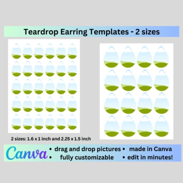 Teardrop Earring Template Bundle, Teardrop Earring Svg, Teardrop Earring Sublimation Canva Template, Earring Template For Sublimation