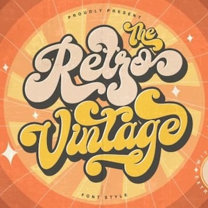 Retro Font Bundle, Vintage Font, Cricut Font, Groovy Font, Nostalgic Font, 70s Font, Disco Font, Procreate Font, Curly Font, Bubble Font,