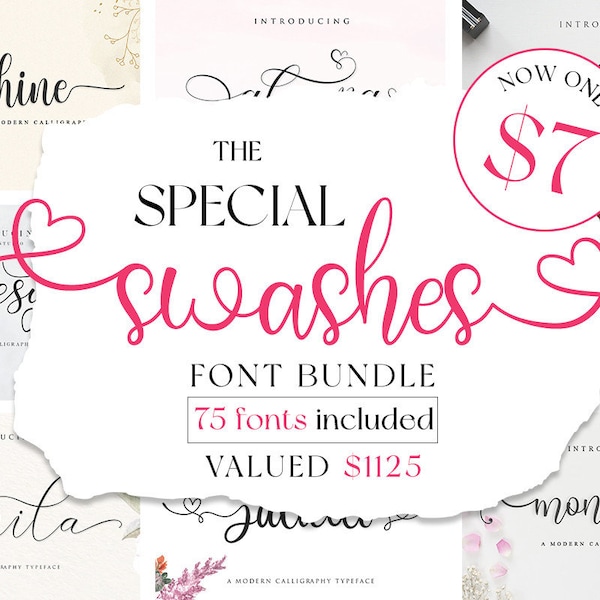 The Special Swashes Font Bundle 75+ Fonts bundle collection with tails that can be use on Cricut, Handwritten font, Calligraphy New fonts