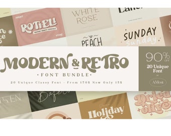 Modern & Retro Font Bundle, Modern Retro Font Bundle Collection, Cricut Fonts, Procreate Fonts, Canva Fonts, Branding Font, Handwritten Font