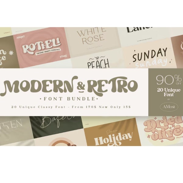 Modern & Retro Font Bundle, Modern Retro Font Bundle Collection, Cricut Fonts, Procreate Fonts, Canva Fonts, Branding Font, Handwritten Font