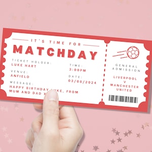 Personalisiertes Fussball Spieltag Ticket - Personalisieren Sie für Ihn oder Sie - Überraschungsgeschenk Karte Geburtstag Weihnachtsgeschenk - Fussballspiel - Jedes Team