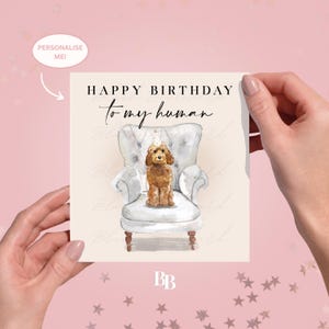 Personalisierte Happy Birthday Mensch (14,5 x 15 cm) Grußkarte | Von The Dog | Süßer Welpe Hund Mama Papa Bruder Schwester | Haustier-Besitzer-Hundeliebhaber