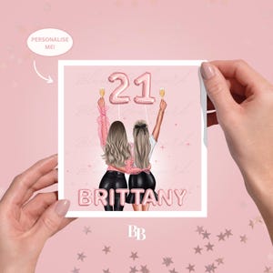 Tarjeta de felicitación personalizada de cumpleaños con globo rosa (14,5 x 15 cm) / Tarjeta de felicitación para una amiga/hermana/niños de 21 a 18 años / Personalizable