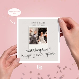 Mariage personnalisé avec photo (14,5 x 15 cm) carte de voeux de félicitations | Nom personnalisé Date | Souvenir heureux pour toujours des jeunes mariés