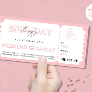 Personalisiertes Happy Birthday Weekend Getaway Ticket - Passen Sie mit Ihren eigenen Details an - Überraschungsgeschenk Ticket - Geburtstag Weihnachtsgeschenk -