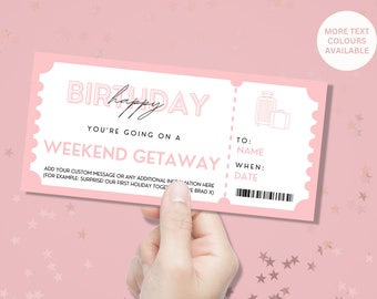 Personalised Happy Birthday Weekend Getaway Ticket - Customise With Your Own Details - Surprise Gift Ticket - Birthday Christmas Gift -