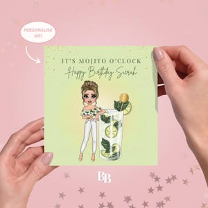 Biglietto di auguri personalizzato con cocktail Mojito e scritta "Buon compleanno" (14,5 x 15 cm) / Biglietto di auguri per il compleanno di una sorella o di un'amica / Amore speciale / Personalizzabile