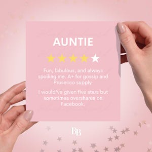 Avaliação do Cartão de Aniversário Engraçado da Tia Tia (14,5 x 15 cm) Rosa | Avaliação 4 Estrelas para o Cartão de Aniversário da Tia | Fofocas Engraçadas e Cheeky & Prosecco