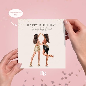 Personalised Happy Birthday Best Friend (14.5 x 15 cm) Greeting Card | Bestie Friendship For Her Birthday | Gold Special Love | Customisable
