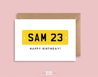 Personalise Registration Plate Happy Birthday A6 (105 x 148.5 mm) Greeting Card | For Her or Him | Car Lover Driver | Customised Card