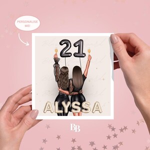 Tarjeta de felicitación personalizada de feliz cumpleaños con globo beige dorado (14,5 x 15 cm) / Tarjeta de felicitación para una amiga/hermana/niños de 21 a 18 años / Personalizable
