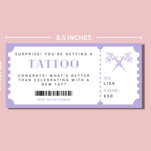 Personalised Tattoo Fake Voucher Ticket Customise For Him or Her Surprise Gift Ticket Birthday Christmas Gift Tattoo Gift Get Inked image 3