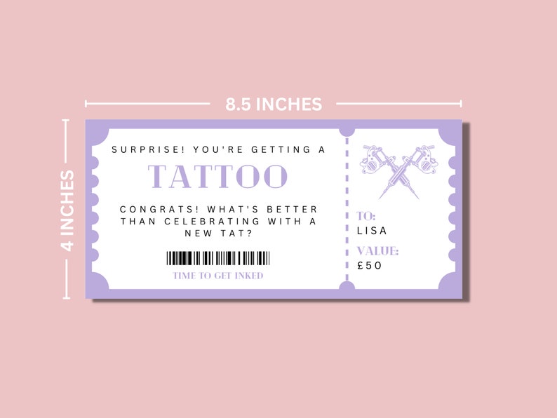 Personalised Tattoo Fake Voucher Ticket Customise For Him or Her Surprise Gift Ticket Birthday Christmas Gift Tattoo Gift Get Inked image 3