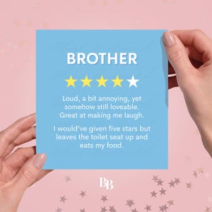 Carte drôle pour frère (14,5 x 15 cm) Carte de vœux | Critique 4 étoiles Brother | Carte de frère ou de soeur | Style de critique hilarant