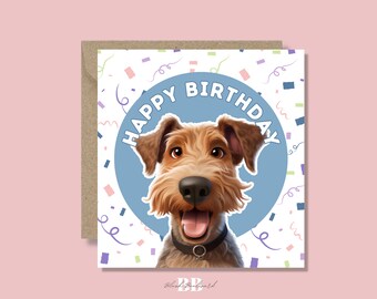 Airedale Terrier Dog Happy Birthday (14.5 x 15cm) Greeting Card | For Kids, From The Dog, Dog Mum, Dog Lover | Cute Puppy Pet Card