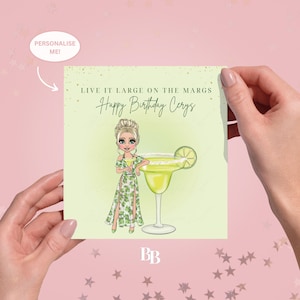 Biglietto d'auguri personalizzato con cocktail Margarita e scritta "Happy Birthday" (14,5 x 15 cm) / Biglietto d'auguri per il compleanno di una sorella o di un'amica / Amore speciale / Personalizzabile