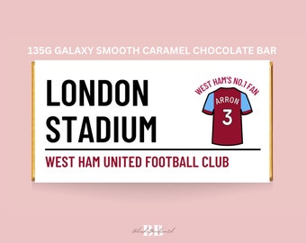 Personalised Number 1 West Ham United F.C Fan Galaxy Caramel Chocolate Bar for Him/Her Boys Birthday Gift London Stadium Football Customised