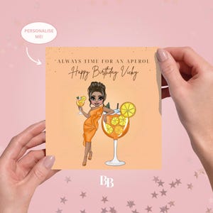 Biglietto di auguri personalizzato Aperol Spritz "Happy Birthday" (14,5 x 15 cm) / Biglietto di auguri per il compleanno di una sorella o di un'amica / Speciale amore all'arancia / Personalizzabile