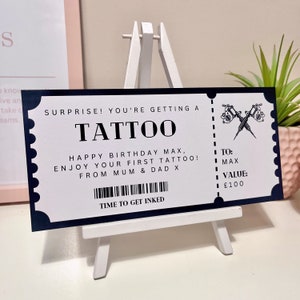 Personalised Tattoo Fake Voucher Ticket Customise For Him or Her Surprise Gift Ticket Birthday Christmas Gift Tattoo Gift Get Inked image 2