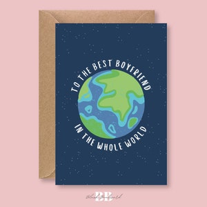 Best Boyfriend In The World Birthday Love Anniversary A6 (105 x 148.5 mm) Greeting Card | For Him Card | Number One Boyfriend | Cute Card