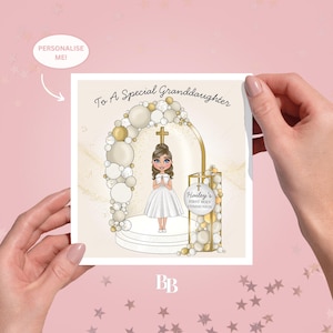 Biglietto d'auguri personalizzato per la Prima Comunione (14,5 x 15 cm) per bambine / Biglietto religioso per figlia, nipote, sorella, bambina
