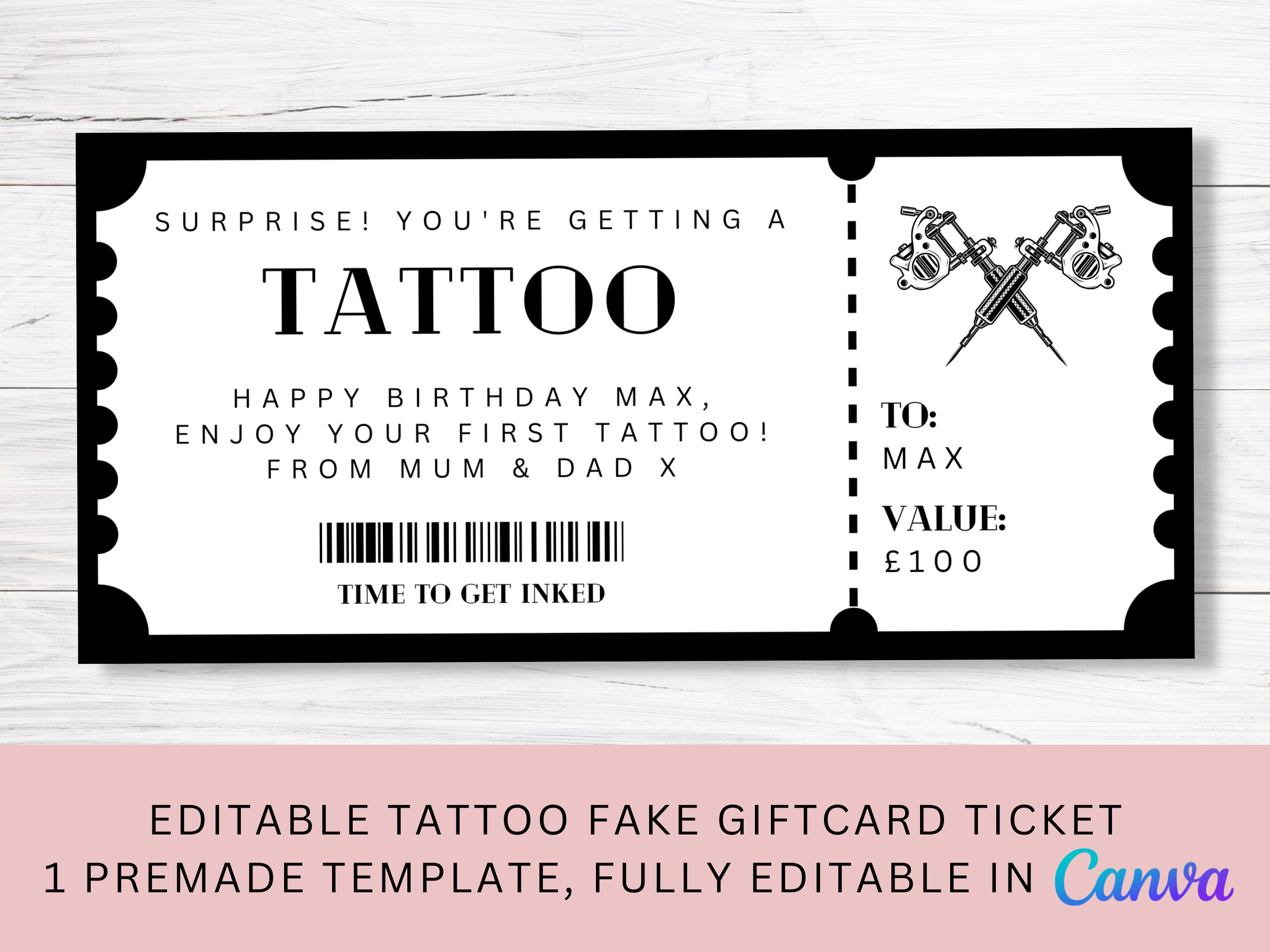 Buono Regalo Per Tatuaggio – Biglietto Augurale Con Busta, Personalizzabile E Sostenibile, Idea Regalo Originale